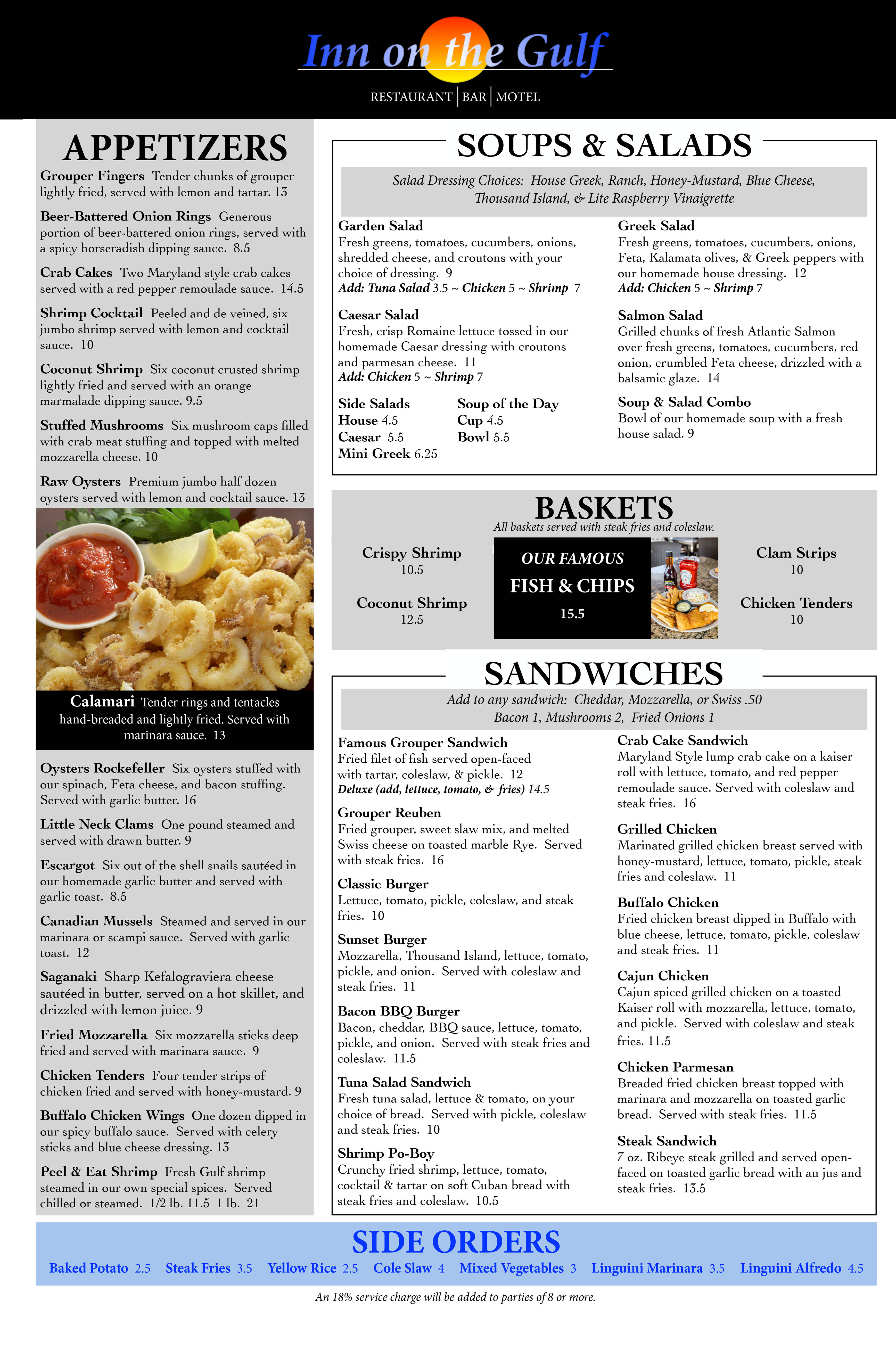 Menu Inn On The Gulf